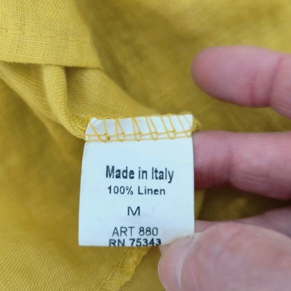 Terzo Millennio 100% Linen Tunic Top Women's Size M Yellow Short Sleeve Italy - Picture 8 of 15